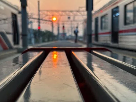 Blurred View of Train Driver Waiting at Commuter Railway Platform Stock Photos
