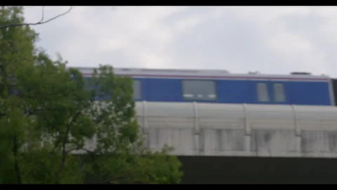 Blurred View of Train Passing Through Tree Line Stock Footage 328525912