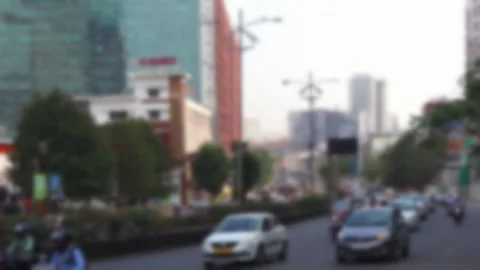 Blurred view of the vehicle traffic on Hitech City Main Road in Cyberabad Stock Footage 303997266