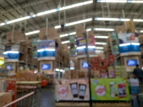 Blurred wholesale warehouse interior Stock Photos