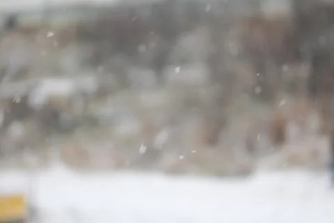 Blurred winter background with snowflakes on the foreground Stock Photos