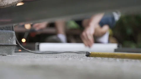 Blurred worker labor welding wire metal Stock Footage 121088910