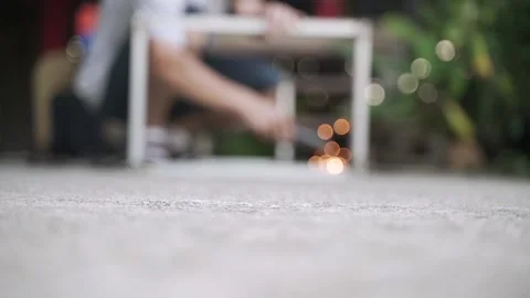 Blurred worker labor welding wire metal Stock Footage 165679396