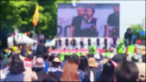 Blurred, Workers' Day, workers protesting for workers' rights and interests Stock Footage 274401990