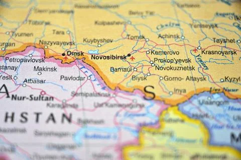 Blurred World Map Focus Featuring Barnaul with Soft Defocused Background Stock Photos