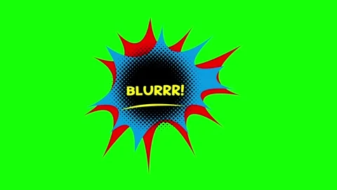 Blurrr comic explosion bubble animation on green screen with vibrant colors Stock Footage 314318096