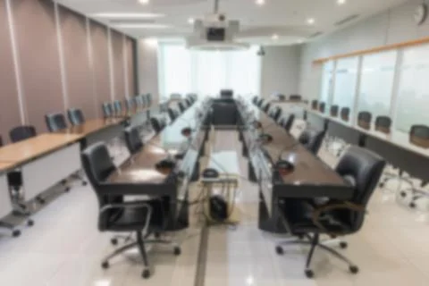 Blurry abstract background of empty modern boardroom, meeting office room Stock Photos