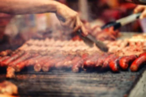 Blurry background bbq street food for sale Stock Photos