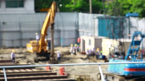 Blurry background of construction site with many worker. Stock Footage 135483341