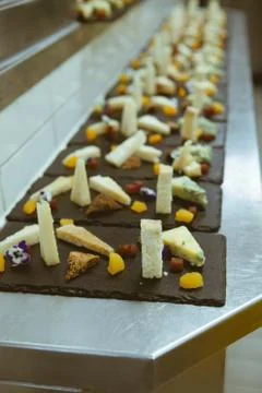 Blurry background of food sort on table in five star hotel restaurant for lux Stock Photos