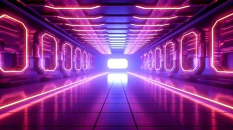 Blurry background of Futuristic sci-fi hallway and corridor tunnel Illustrazione stock