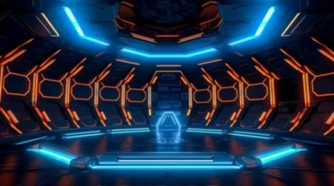 Blurry background of Futuristic sci-fi hall room with dome and pedestal Stock Illustration