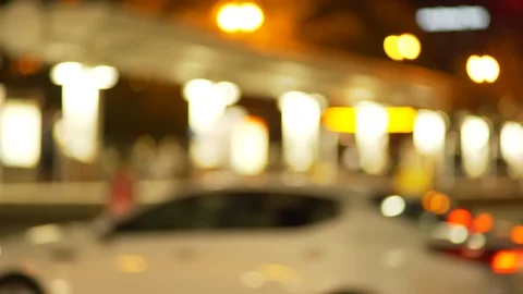 Blurry Background plate of metro stop with traffic passing by at night in city Video stock 89926476