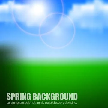 Blurry background spring or summer, blue sky with glaring sun. Stock Illustration