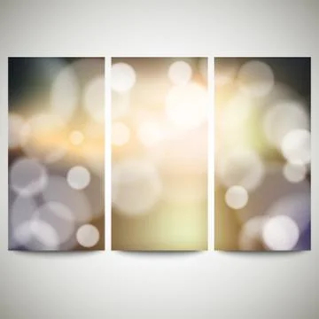 Blurry backgrounds set with bokeh effect. Abstract banners set, template vector Stock Illustration