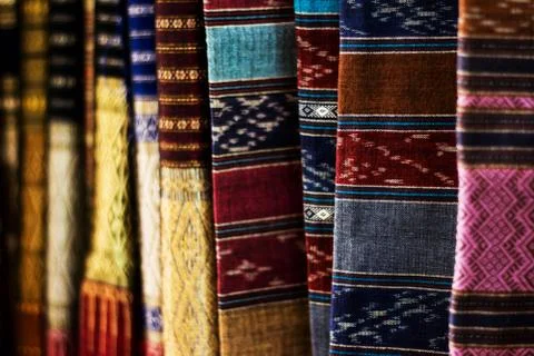 Blurry of Beautiful Thai silk pattern background, shallow depth of field Stock Photos