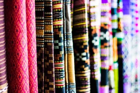 Blurry of Beautiful Thai silk pattern background, shallow depth of field Stock Photos