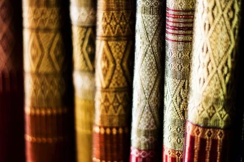 Blurry of Beautiful Thai silk pattern background, shallow depth of field Stock Photos