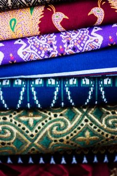 Blurry of Beautiful Thai silk pattern background, shallow depth of field Stock Photos