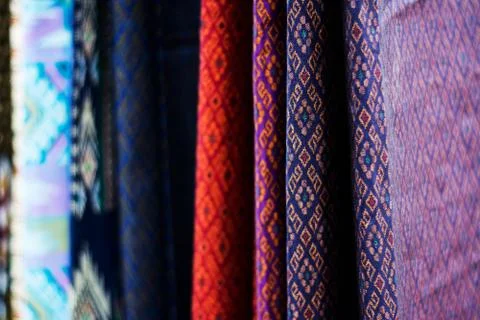 Blurry of Beautiful Thai silk pattern background, shallow depth of field Stock Photos