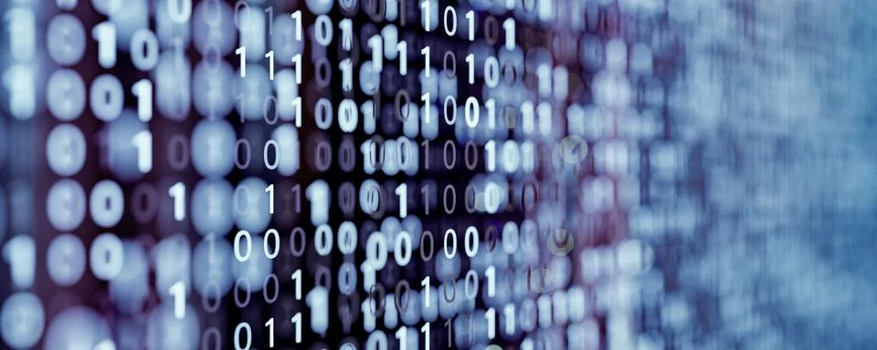 Blurry binary numbers in rows, visualizing coded information, encryption, sof 스톡 일러스트