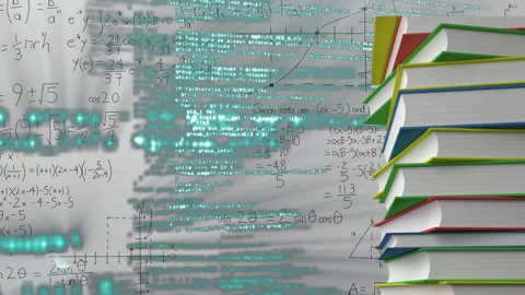 Blurry code drifting left, scrolling while formulas graph and Venn-diagram Vidéo 315591973
