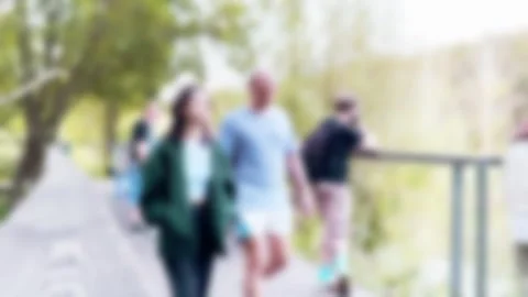 Blurry crowd in eco trail in forest park Stock Footage 281390911