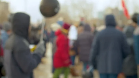 Blurry crowd on protest in Moscow Stock Footage 127683716