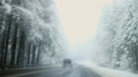 Blurry Driving Snow Trees Outside Window Car Abstract Road Trip Stock Footage 128544967