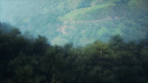Blurry Forest With Mountain in Background Stock Illustration