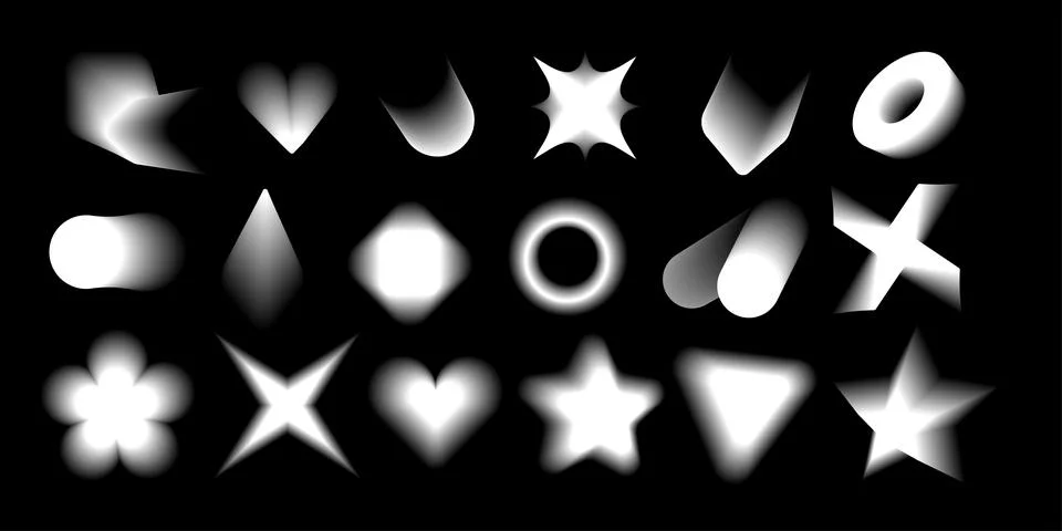 Blurry gradient shapes set with y2k transparent aura. 00s brutalism effect Ilustración de archivo