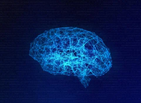 Blurry Human brain on blue background in the form of artificial intelligence  Stockillustratie