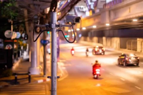 Blurry image of CCTV Camera tower. Stock Photos