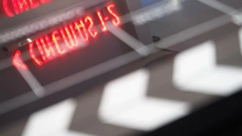 Blurry image of Clapper board or movie slate and cinemas1-2 . It use in video Foto stock