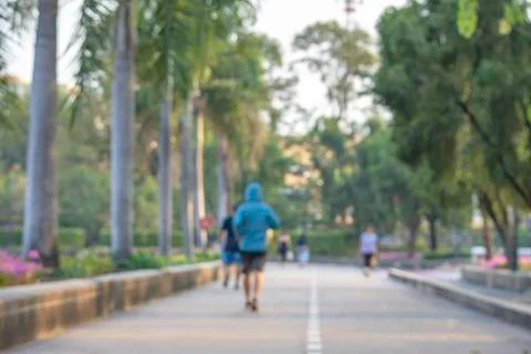 Blurry image people running exercise for health in the Benjakitti Park , Bang Stock Photos