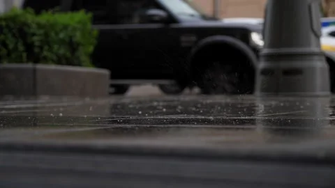 A blurry image of a traffic jam in the city during the rain. Stock Footage 311153320