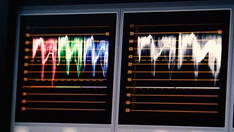 Blurry images of telecine controller machine monitor Stock Photos