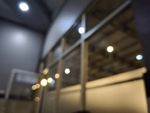 Blurry interior with lights on ceiling. Fotos de archivo