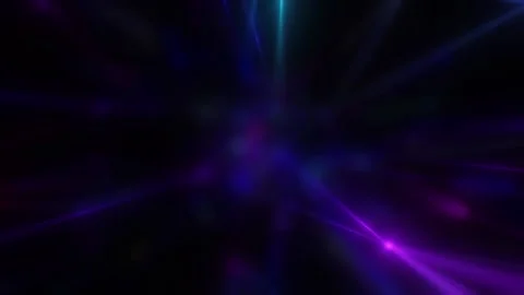 Blurry light spots deep in the black screen emit bright rainbow rays that Stock Footage 161689551