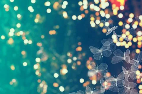 Blurry lights background and abstract mesh moth butterflies Illustrazione stock