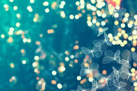 Blurry lights background and abstract mesh moth butterflies Stock Illustration