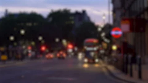 Blurry London Double Decker Buses Driving in Evening Timelapse Stock Footage 111320057
