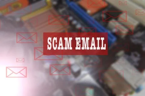 Blurry of PCB  electronic circuit board with CPU processor with SCAM EMAIL wo 스톡 사진