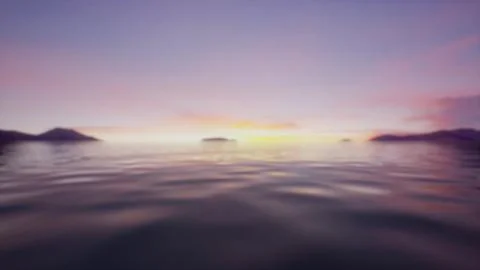 A blurry photo of the sun setting over a body of water Ilustração Stock