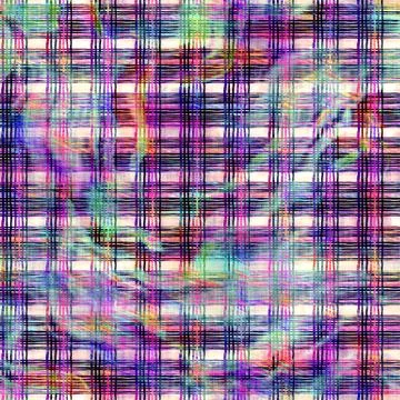 Blurry rainbow glitch check texture background. Irregular bleeding watercolor Stock Illustration