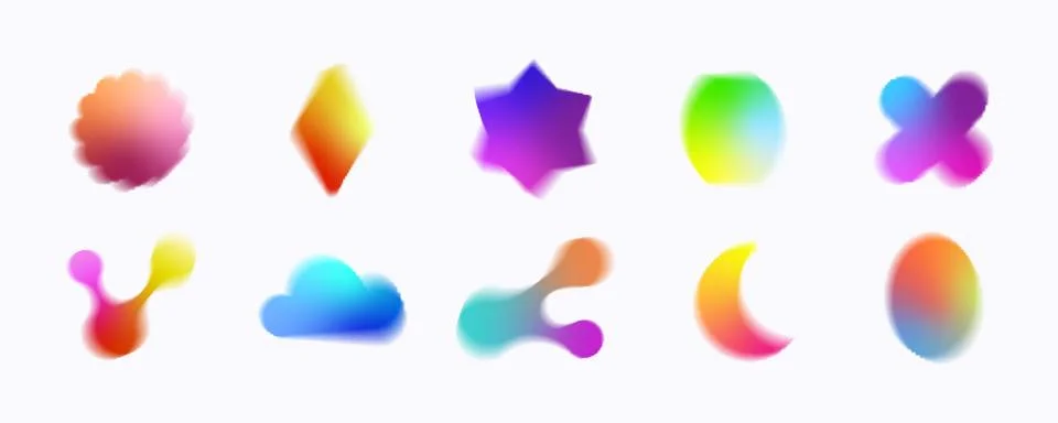Blurry shapes set with y2k aura brutalism effect. Colorful contemporary Stock Illustration