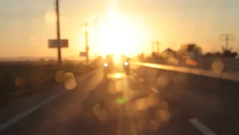 Blurry sunset in the rear view window Video stock 11228074