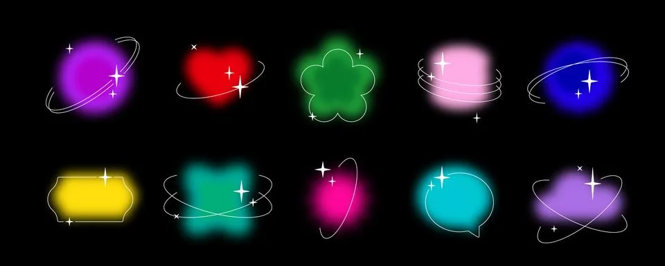 Blurry vector template shapes set with y2k aura brutalism effect and linear イラスト素材