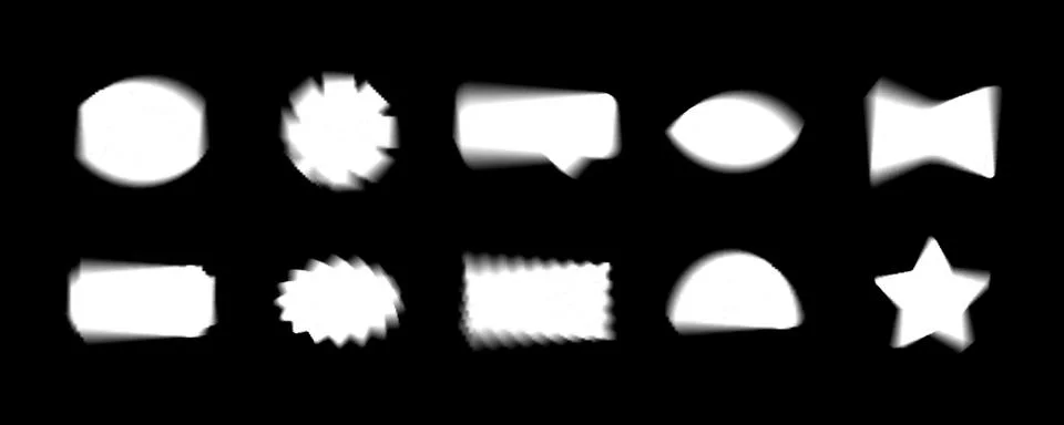Blurry vector template shapes set with y2k aura brutalism effect. White on black Stock Illustration