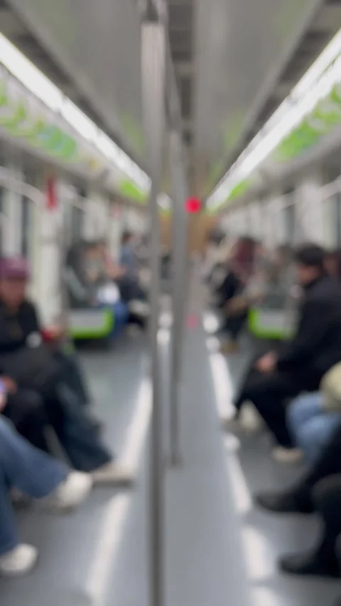 Blurry View of Passengers Inside a Subway Train Car Video stock 330943117